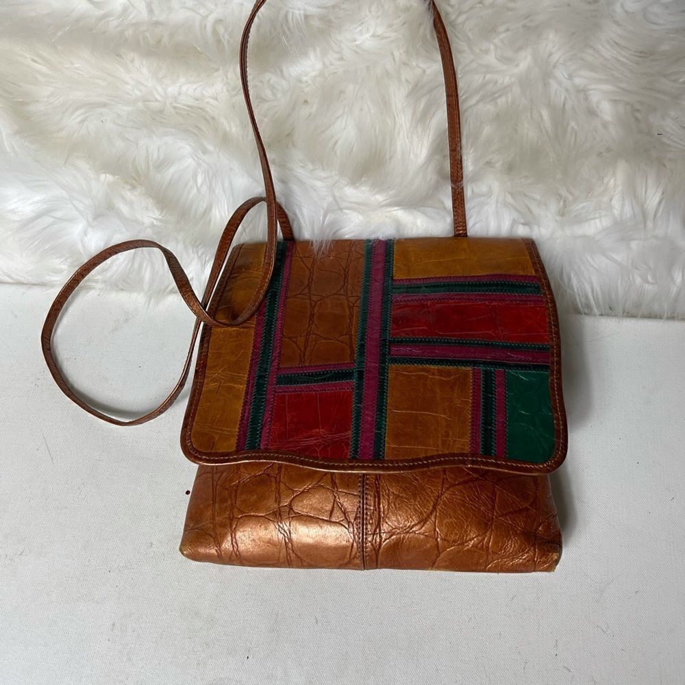 Carlos Falchi vintage leather croc embossed flap crossbody bag